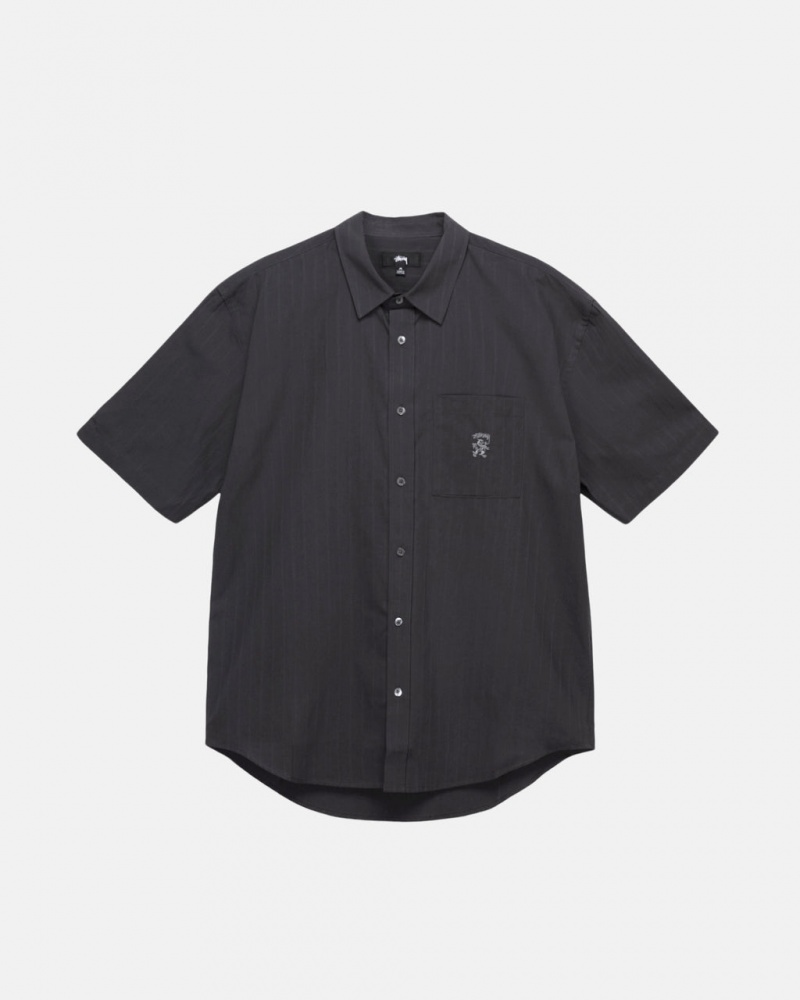 Black Men\'s Stussy Boxy Striped Shirts | NFW-2623