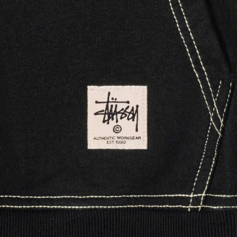 Black Men's Stussy Contrast Stitch Label Hoodie | VNY-4649