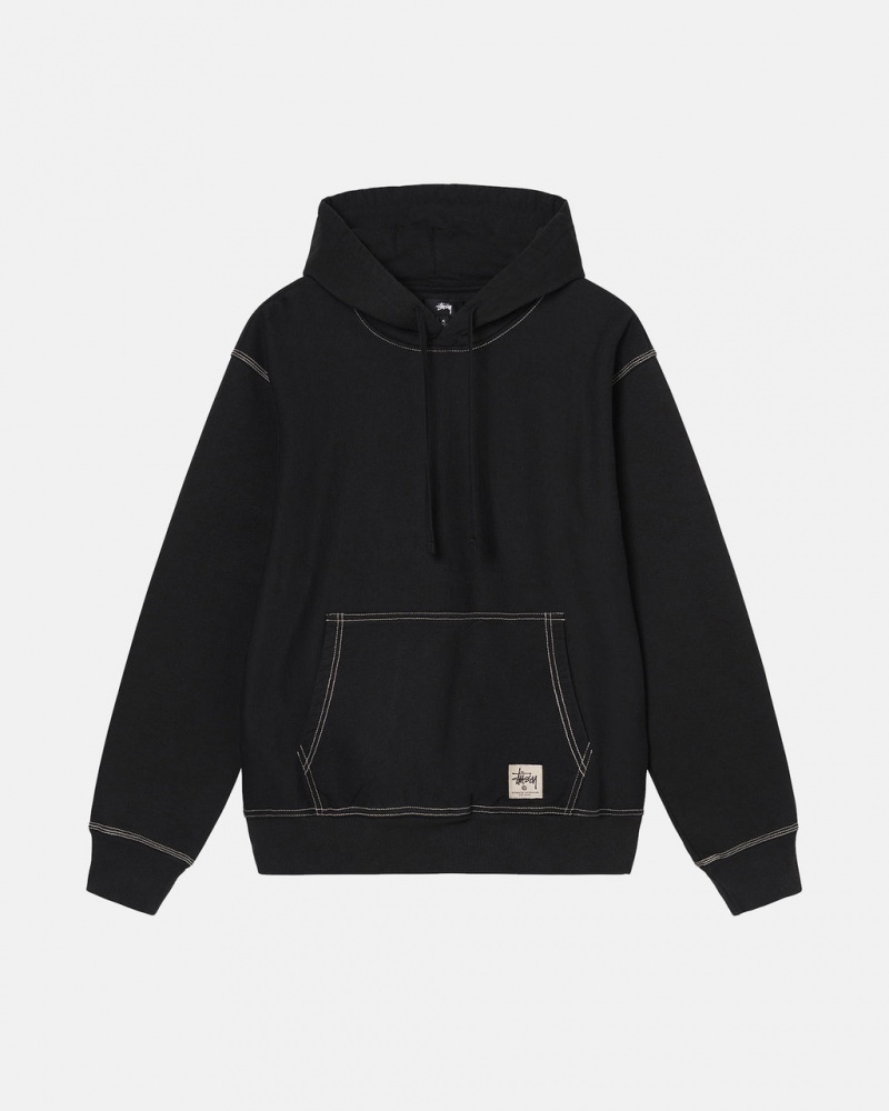 Black Men\'s Stussy Contrast Stitch Label Hoodie | VNY-4649