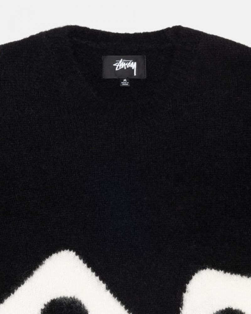 Black Men's Stussy Dice Fuzzy Crew Sweaters | BNR-9661