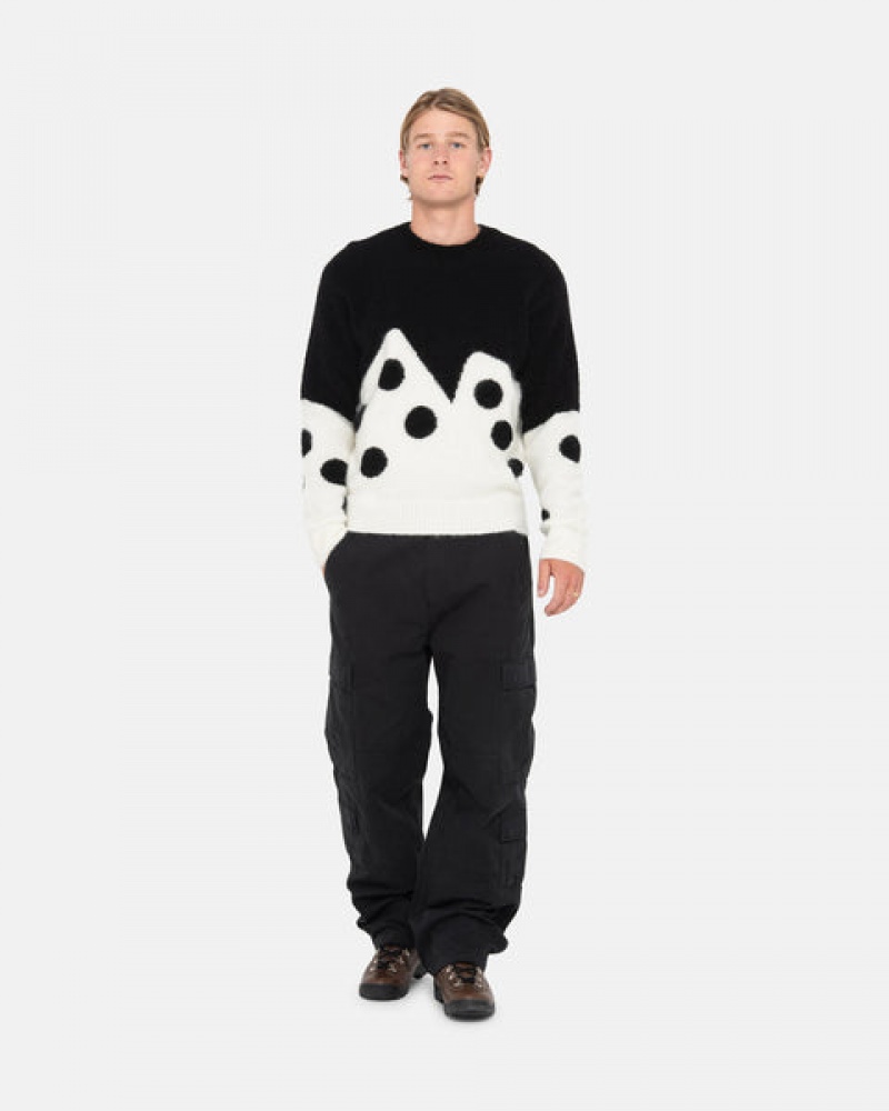 Black Men's Stussy Dice Fuzzy Crew Sweaters | BNR-9661