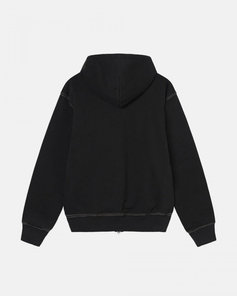 Black Men's Stussy Double Face Label Zip Hoodie | LQD-7709