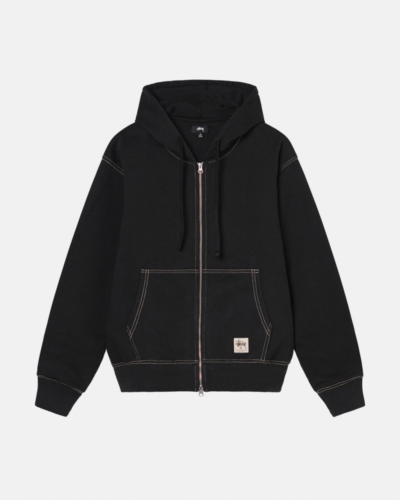 Black Men\'s Stussy Double Face Label Zip Hoodie | LQD-7709