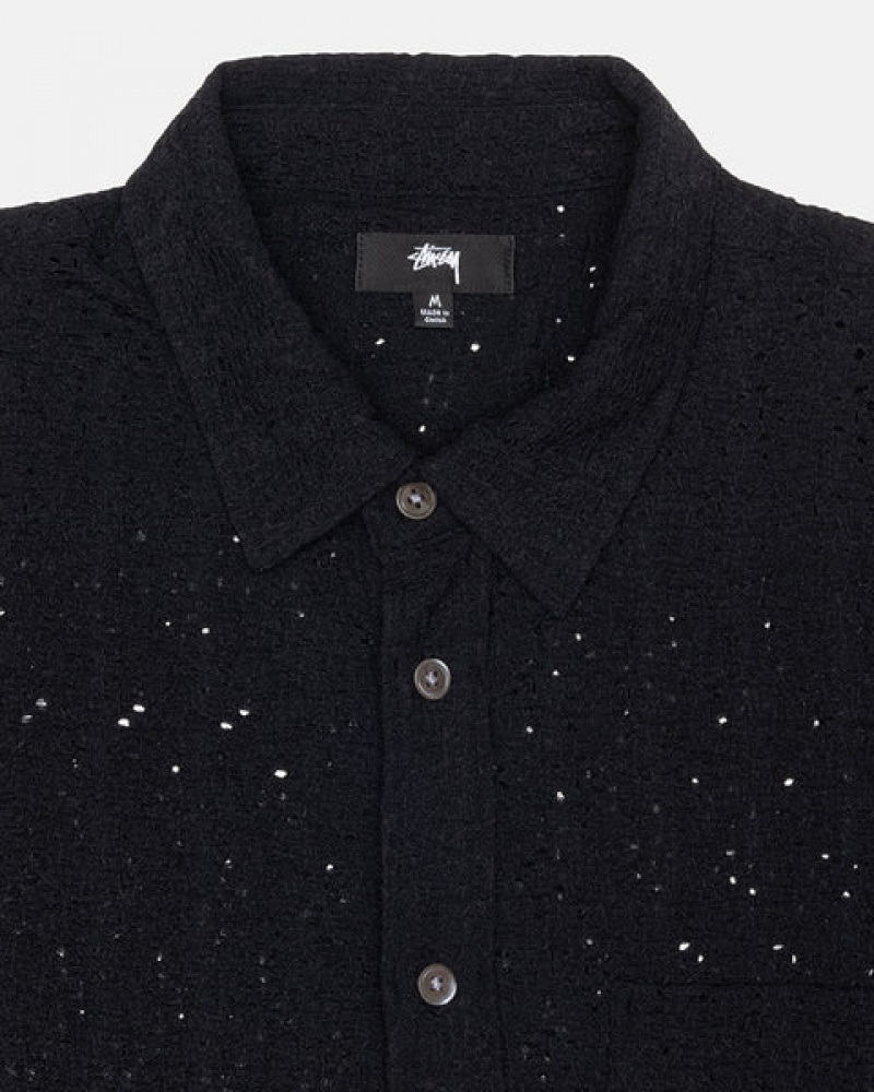 Black Men's Stussy Lace Ls Shirts | BMS-5299