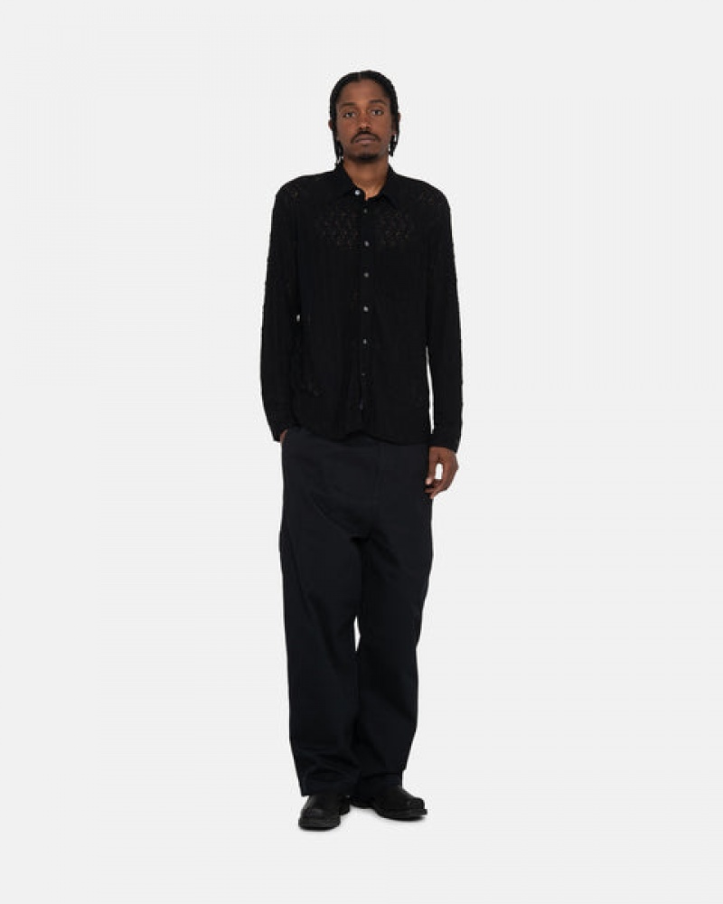 Black Men's Stussy Lace Ls Shirts | BMS-5299