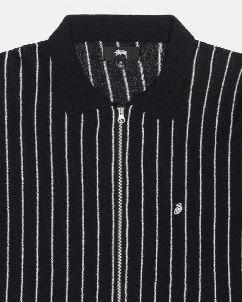 Black Men's Stussy Light Weight Ls Zip Polo Shirts | PJO-9442