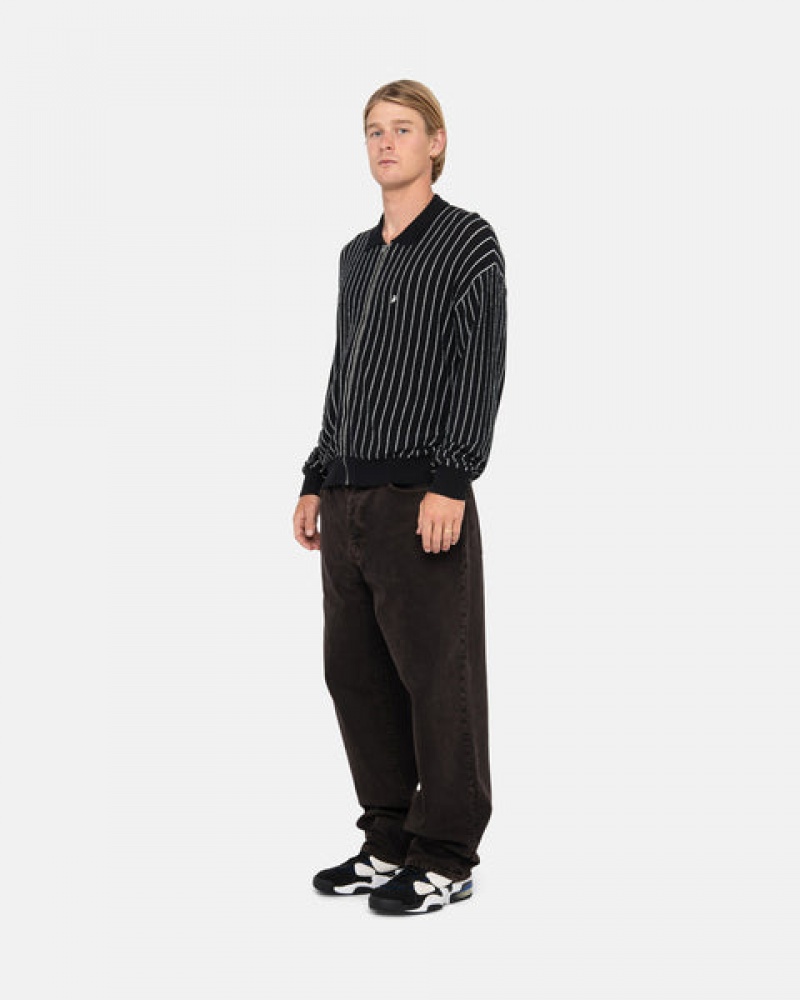 Black Men's Stussy Light Weight Ls Zip Polo Shirts | PJO-9442