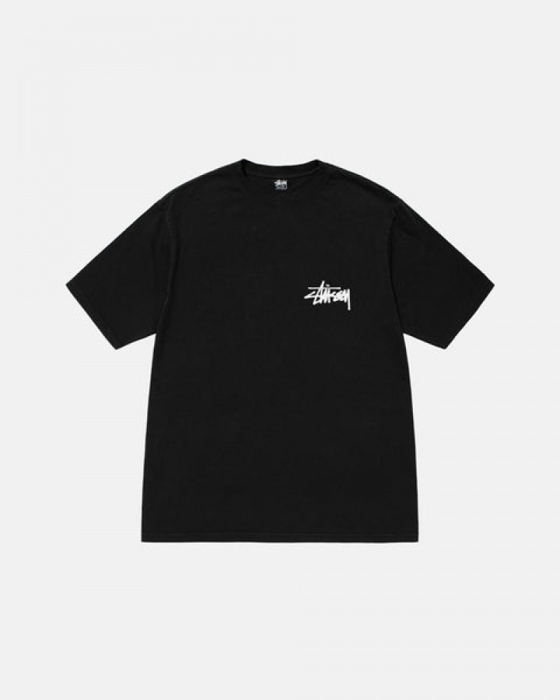 Black Men's Stussy Old Phone Tee Pigment Dyed Tees | HZC-0339