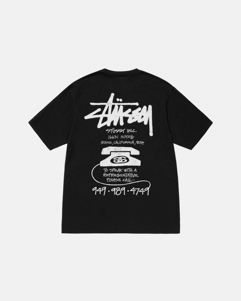 Black Men\'s Stussy Old Phone Tee Pigment Dyed Tees | HZC-0339