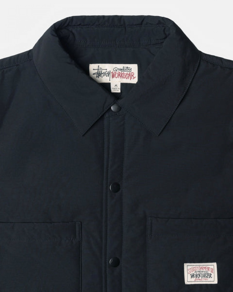 Black Men's Stussy Padded Tech Over Shirt Jackets | YQZ-0058