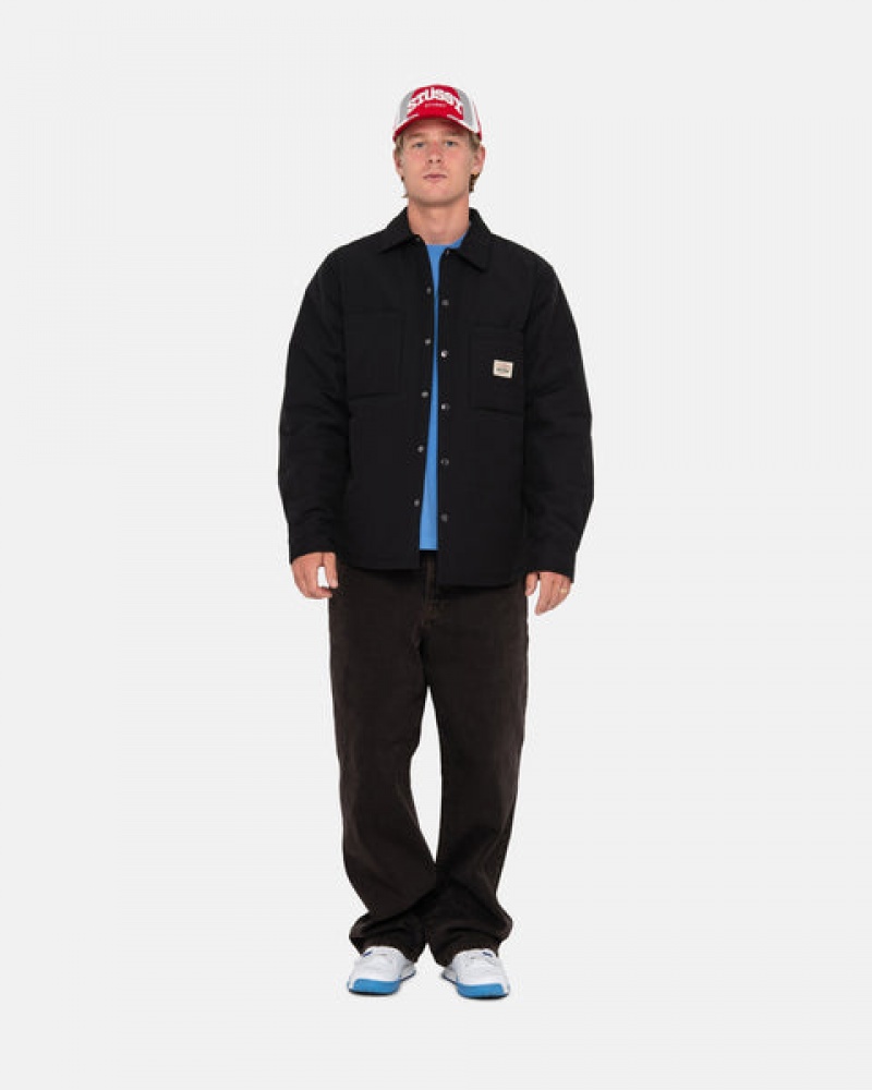 Black Men's Stussy Padded Tech Over Shirt Jackets | YQZ-0058