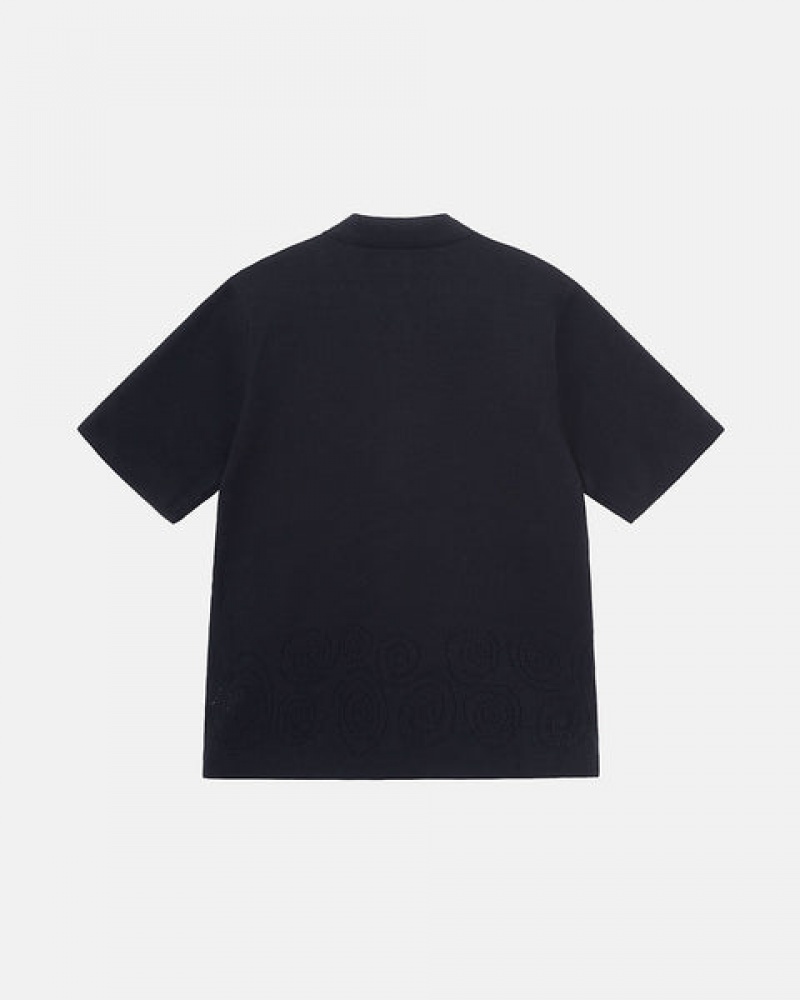 Black Men's Stussy Perforated Swirl Knit Shirts | HTA-9164