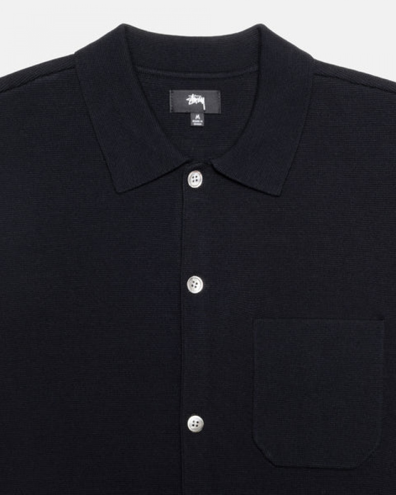 Black Men's Stussy Perforated Swirl Knit Shirts | HTA-9164