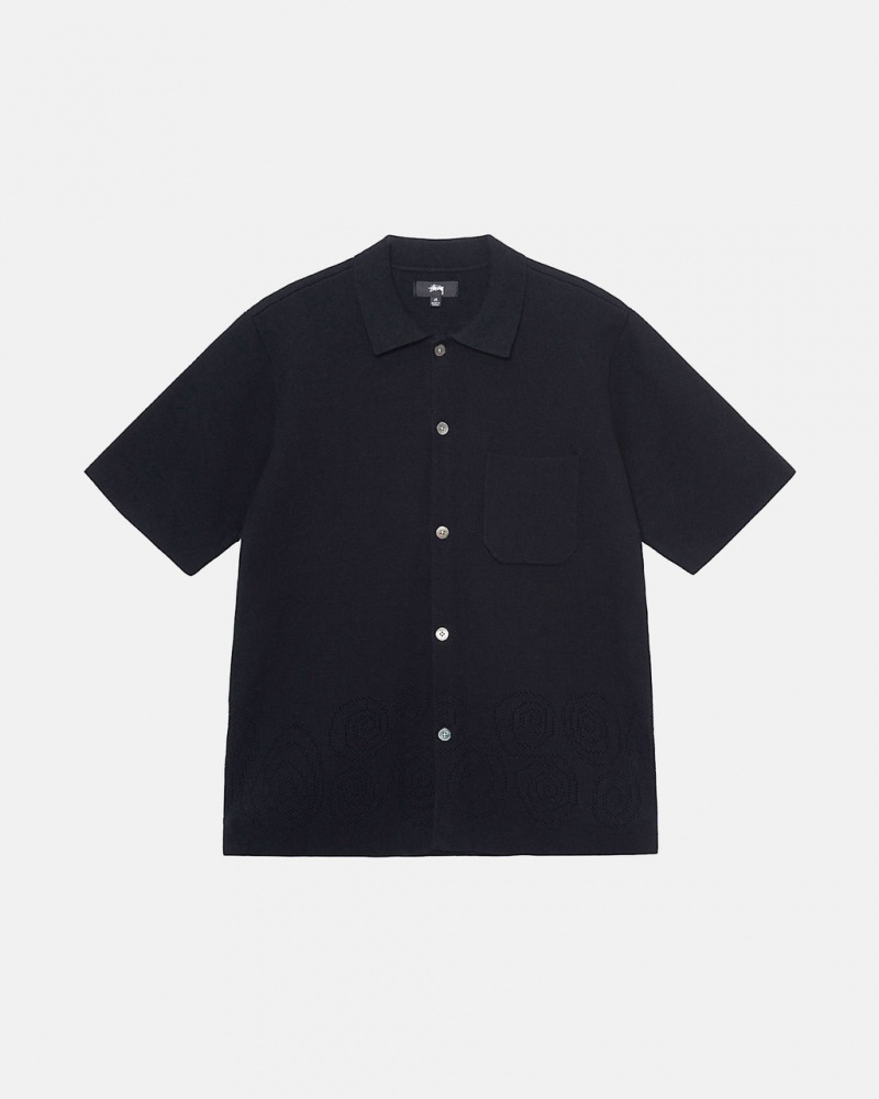 Black Men\'s Stussy Perforated Swirl Knit Shirts | HTA-9164