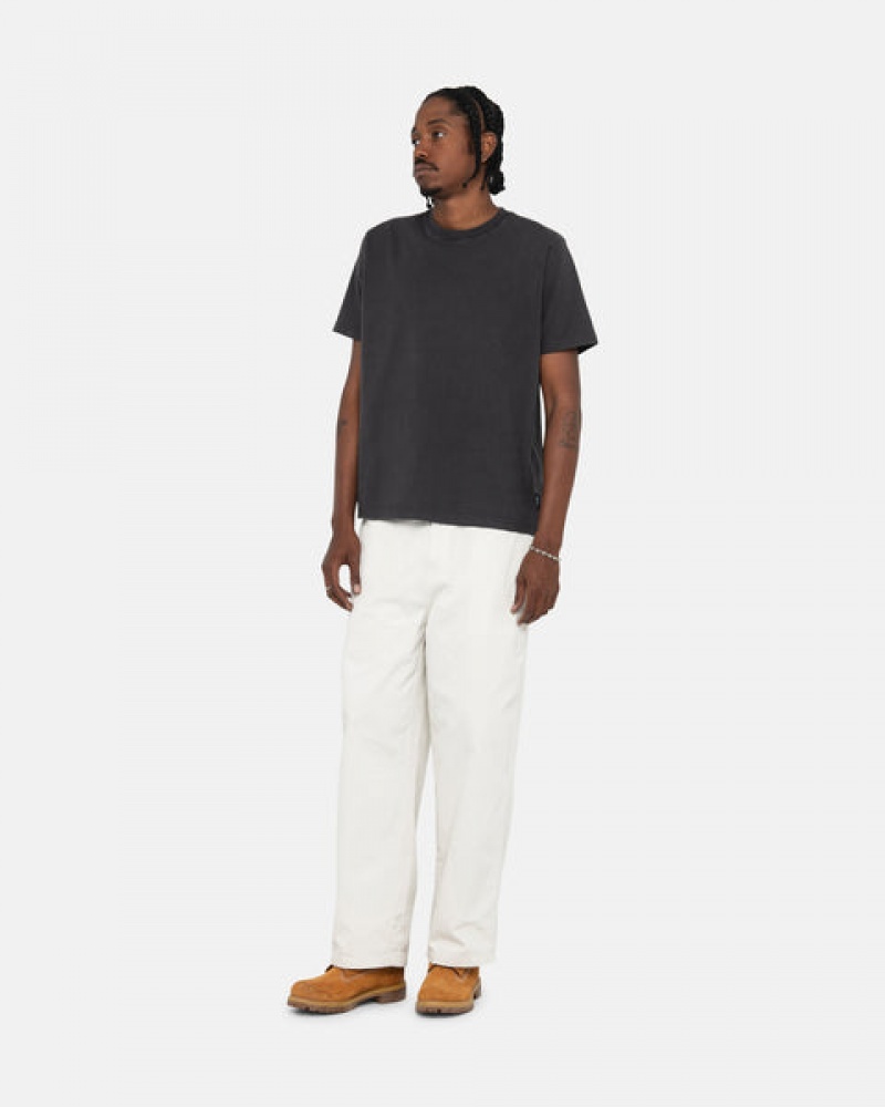 Black Men's Stussy Pigment Dyed Crew Tops | YWM-9606