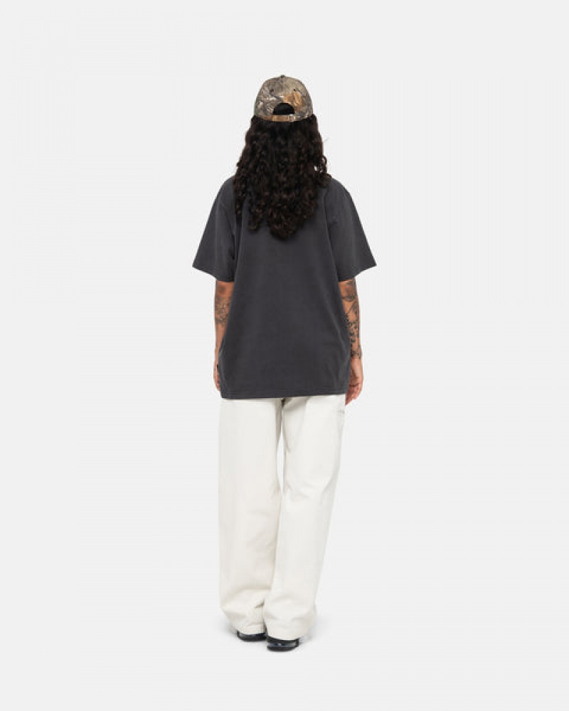 Black Men's Stussy Pigment Dyed Crew Tops | YWM-9606