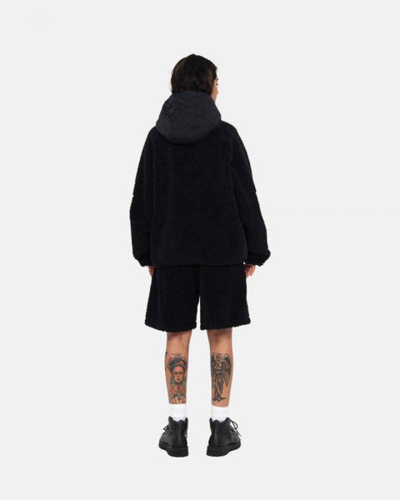 Black Men's Stussy Sherpa Paneled Hooded Jackets | TVQ-8470