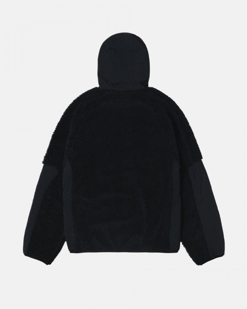 Black Men's Stussy Sherpa Paneled Hooded Jackets | TVQ-8470