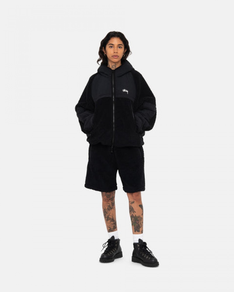 Black Men's Stussy Sherpa Paneled Hooded Jackets | TVQ-8470