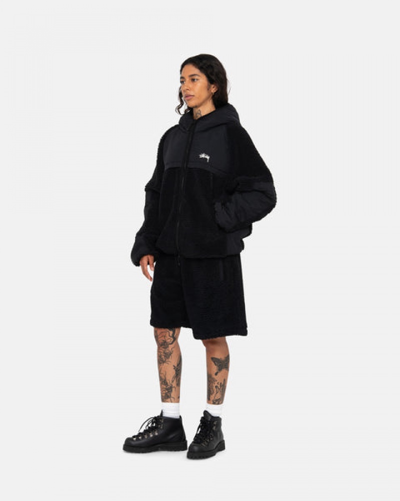 Black Men's Stussy Sherpa Paneled Hooded Jackets | TVQ-8470