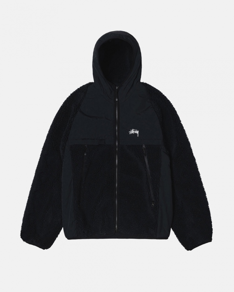 Black Men\'s Stussy Sherpa Paneled Hooded Jackets | TVQ-8470