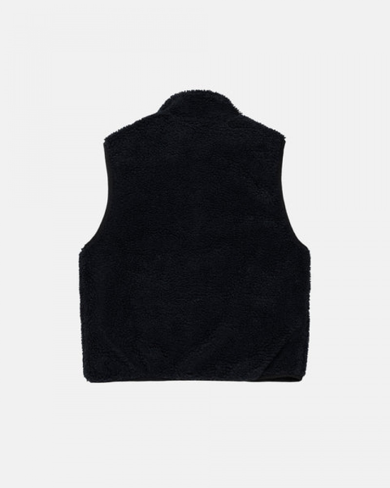 Black Men's Stussy Sherpa Reversible Vest | EEP-3576