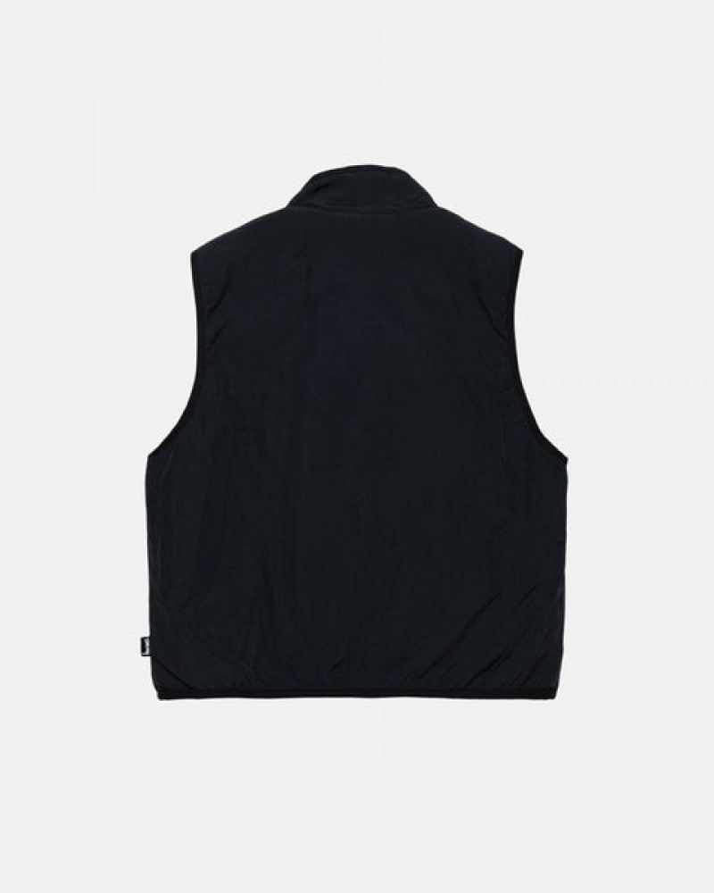 Black Men's Stussy Sherpa Reversible Vest | EEP-3576