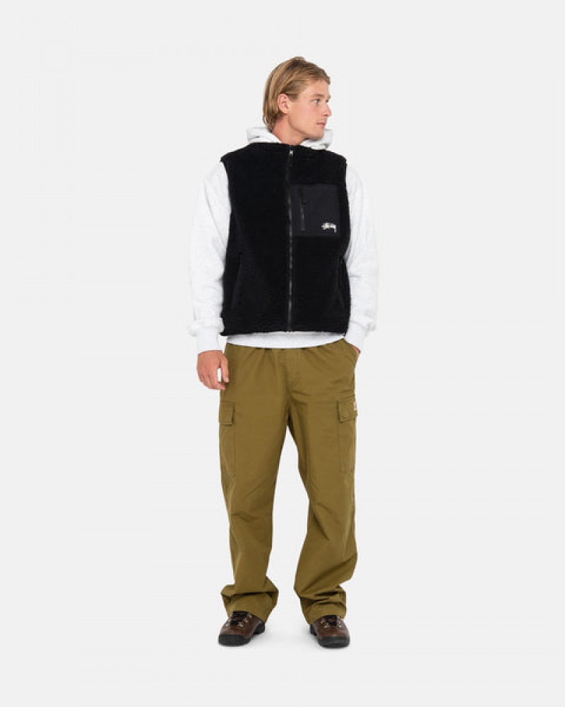 Black Men's Stussy Sherpa Reversible Vest | EEP-3576