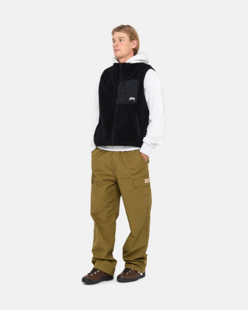 Black Men's Stussy Sherpa Reversible Vest | EEP-3576