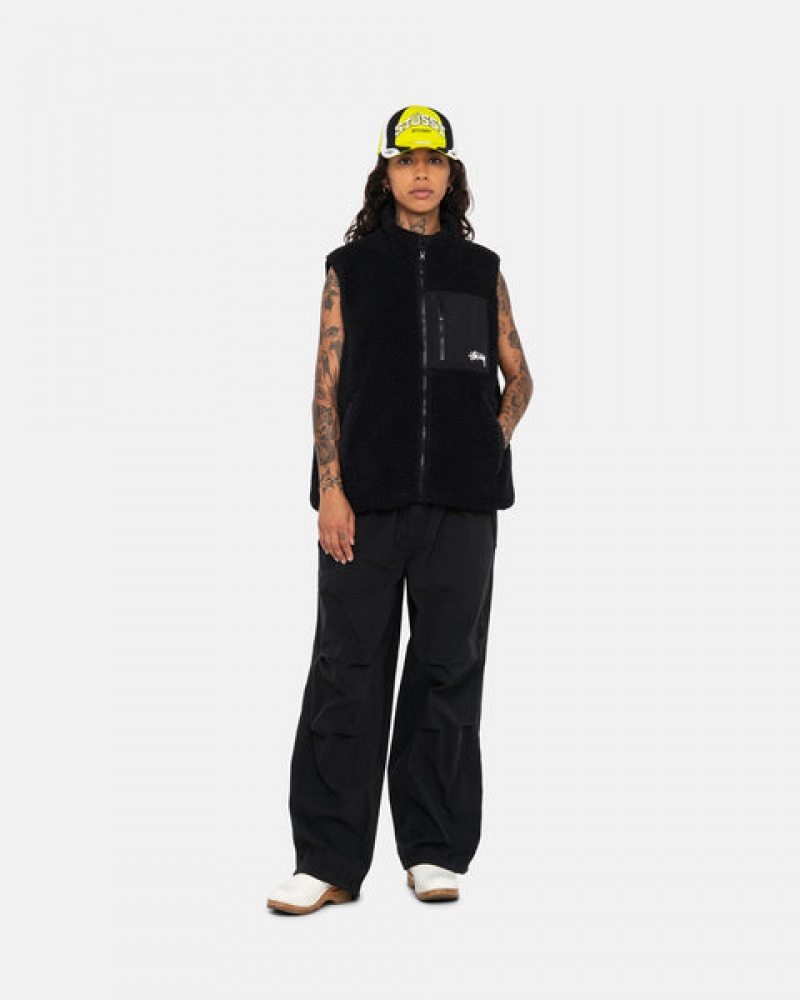 Black Men's Stussy Sherpa Reversible Vest | EEP-3576