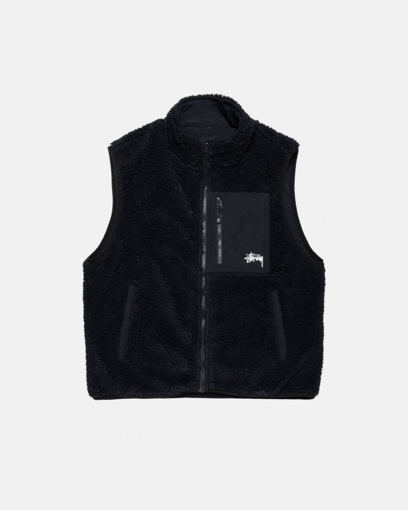 Black Men\'s Stussy Sherpa Reversible Vest | EEP-3576