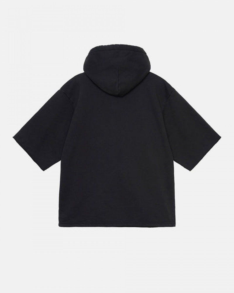 Black Men's Stussy Ss Boxy Cropped Hoodie | VGZ-3542