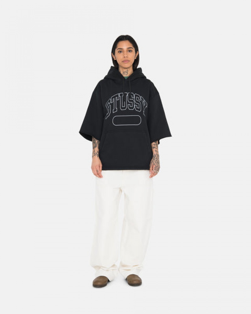 Black Men's Stussy Ss Boxy Cropped Hoodie | VGZ-3542