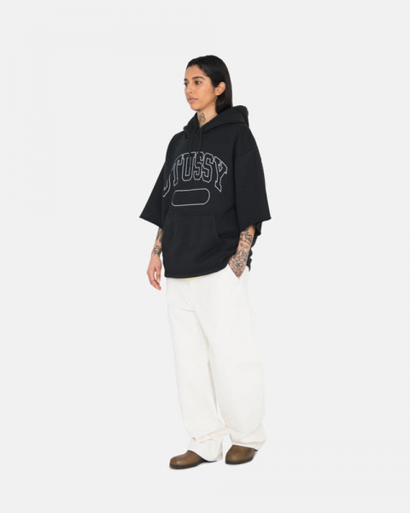 Black Men's Stussy Ss Boxy Cropped Hoodie | VGZ-3542