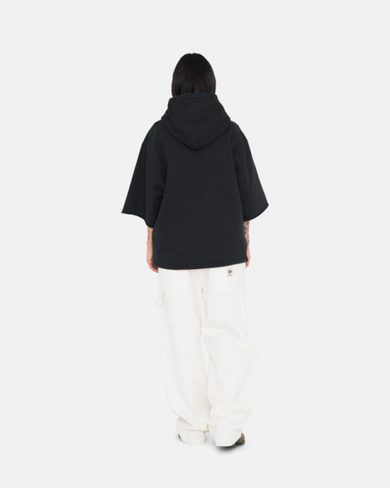 Black Men's Stussy Ss Boxy Cropped Hoodie | VGZ-3542