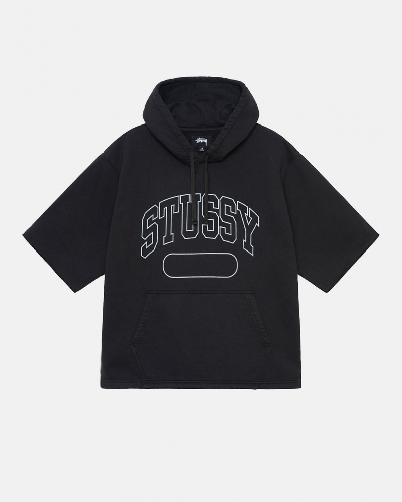 Black Men\'s Stussy Ss Boxy Cropped Hoodie | VGZ-3542