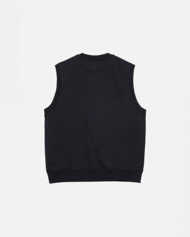 Black Men's Stussy Stock Fleece Vest Sweatshirts | PMR-6081