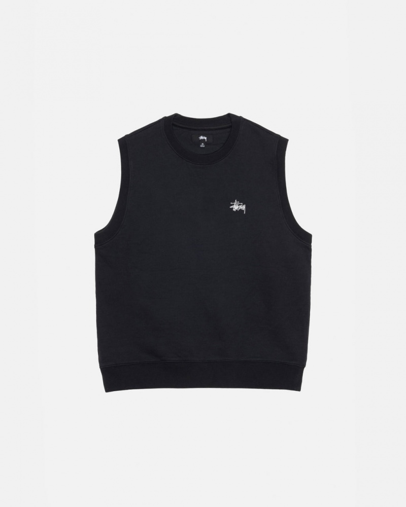 Black Men\'s Stussy Stock Fleece Vest Sweatshirts | PMR-6081