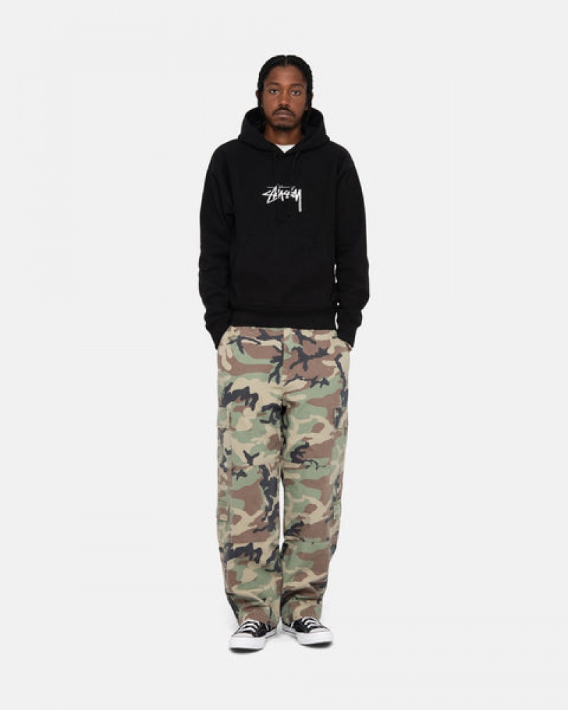 Black Men's Stussy Stock Logo Applique Hoodie | WGM-9827