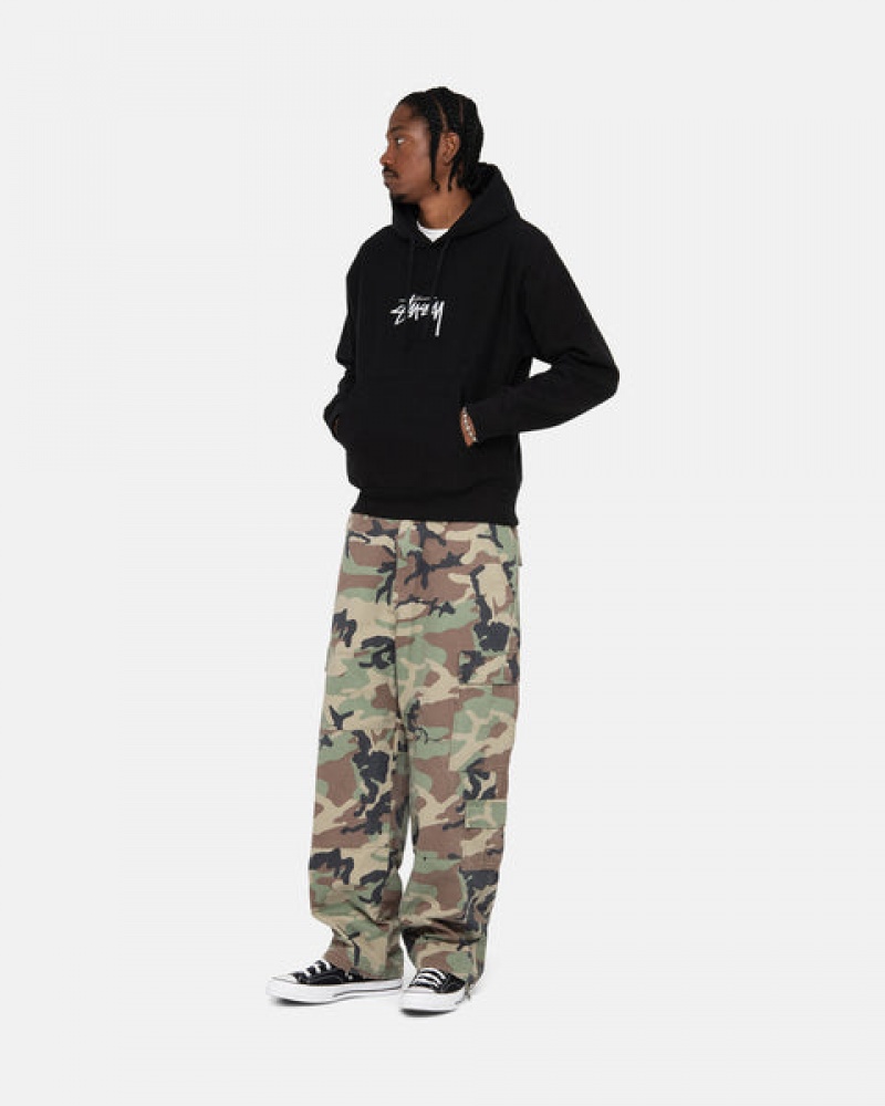 Black Men's Stussy Stock Logo Applique Hoodie | WGM-9827