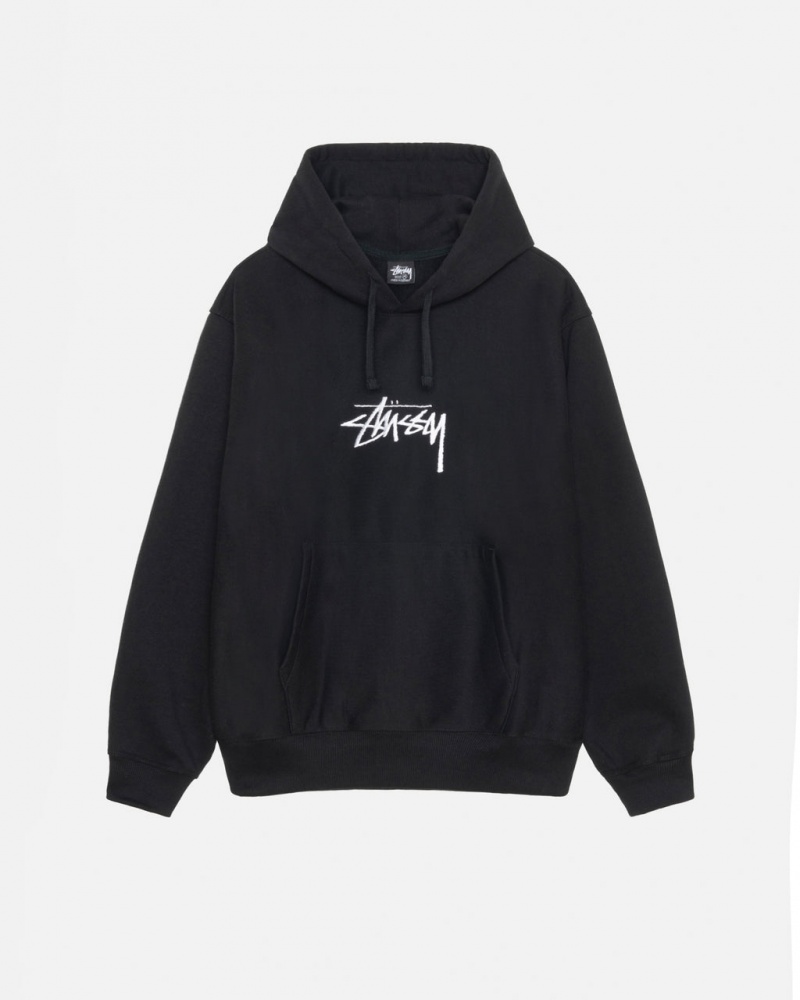 Black Men\'s Stussy Stock Logo Applique Hoodie | WGM-9827