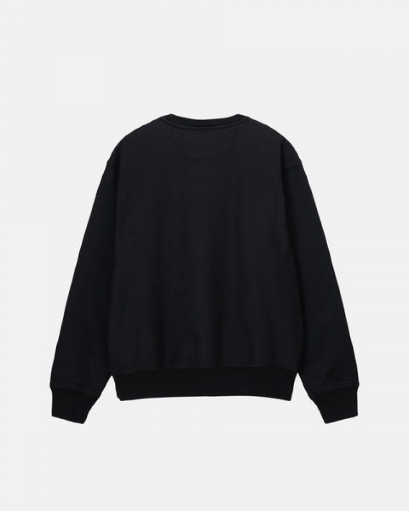 Black Men's Stussy Stock Logo Crew Sweatshirts | DMT-2660