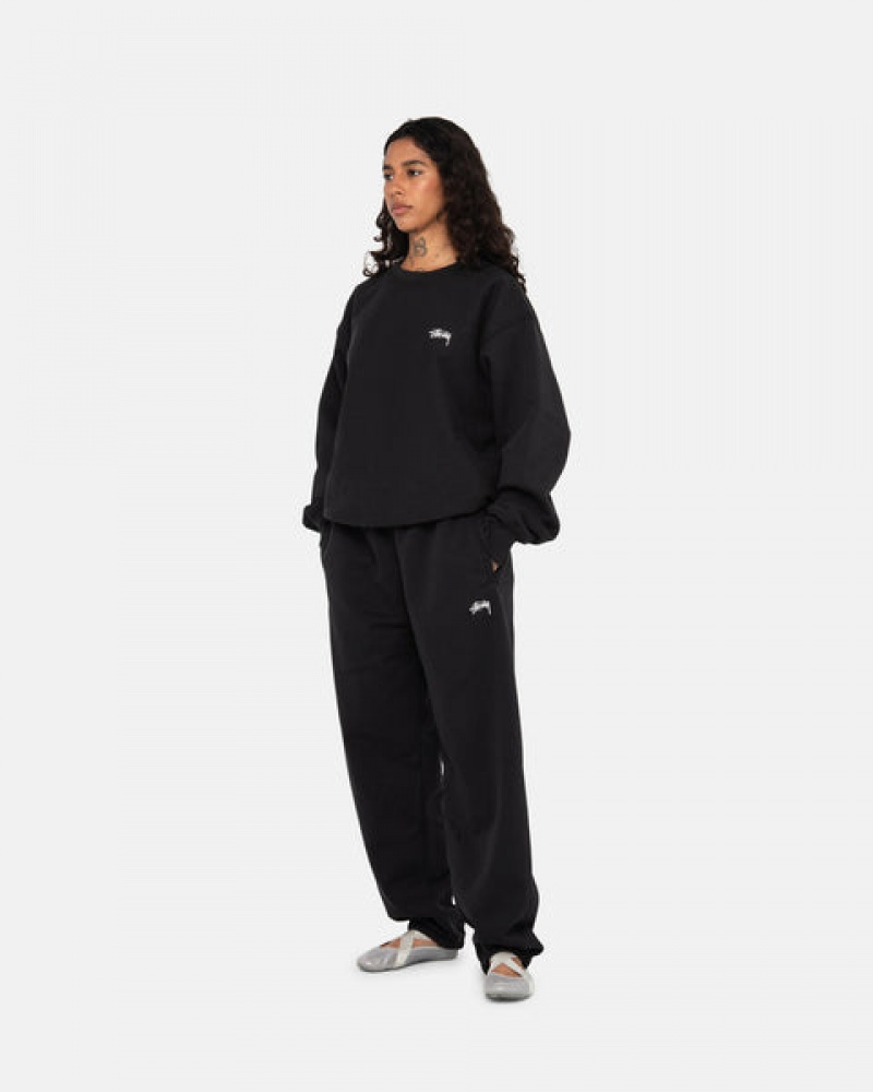 Black Men's Stussy Stock Logo Crew Sweatshirts | DMT-2660