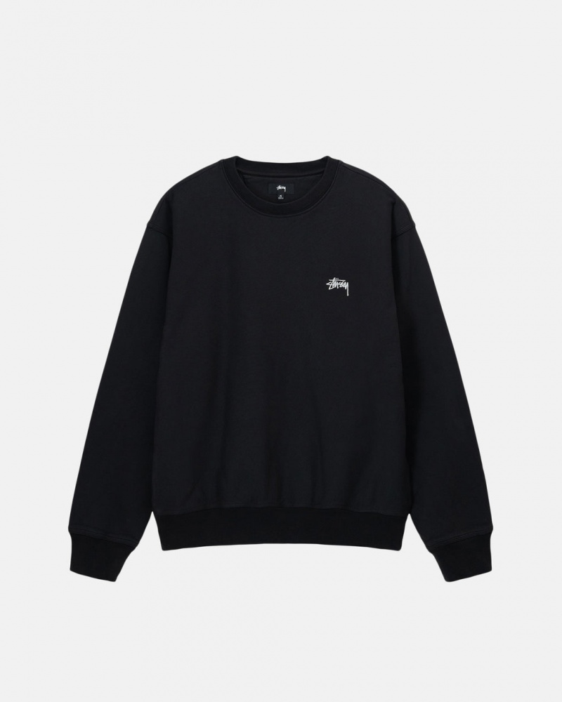 Black Men\'s Stussy Stock Logo Crew Sweatshirts | DMT-2660