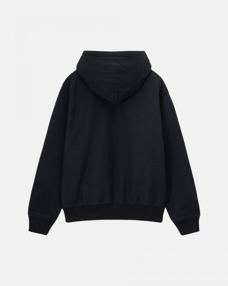 Black Men's Stussy Stock Logo Zip Hoodie | CVQ-0612