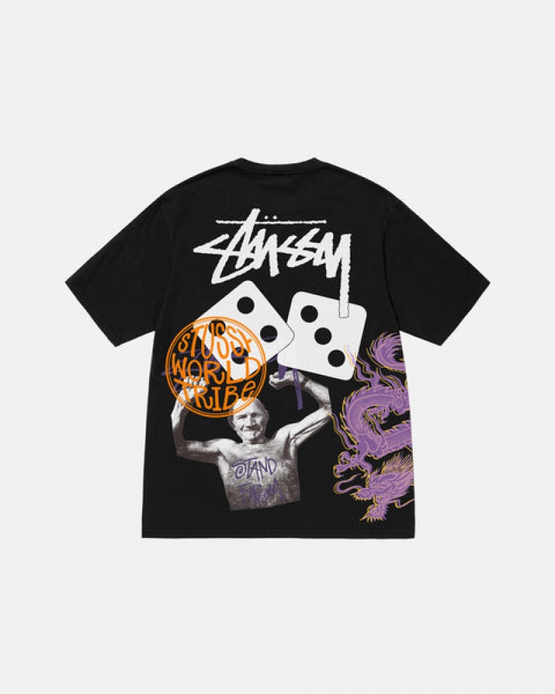 Black Men's Stussy Strike Pigment Dyed Tees | GPU-3067