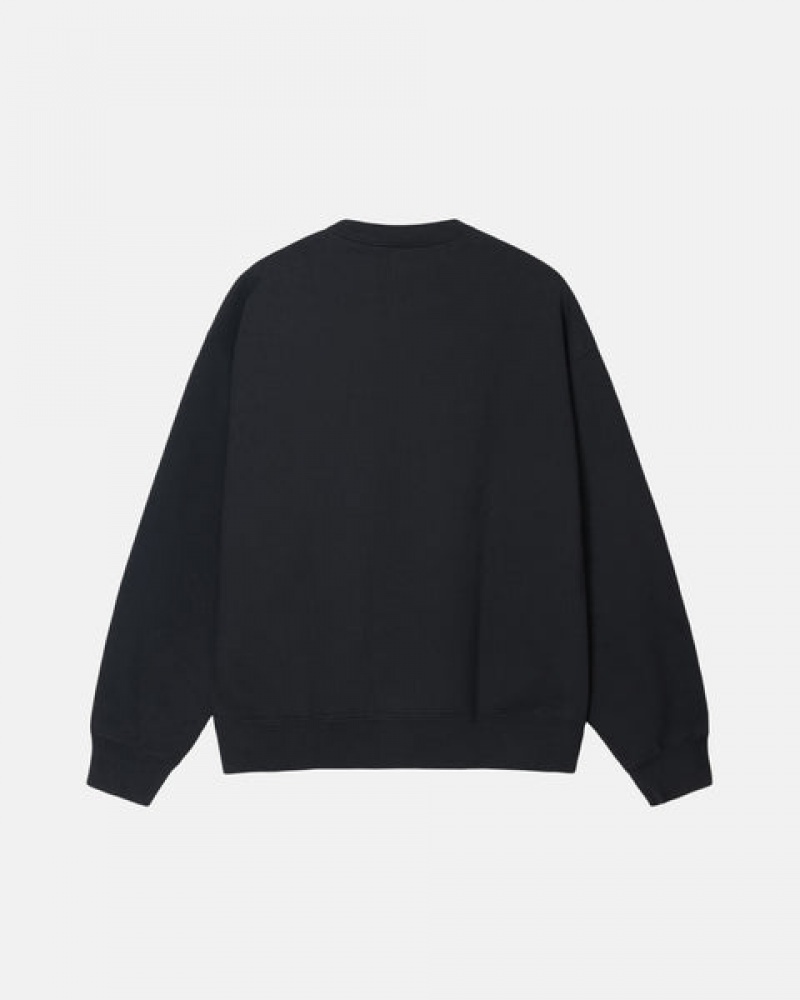 Black Men's Stussy Stone Wash Fleece Crew Sweatshirts | ASL-8698