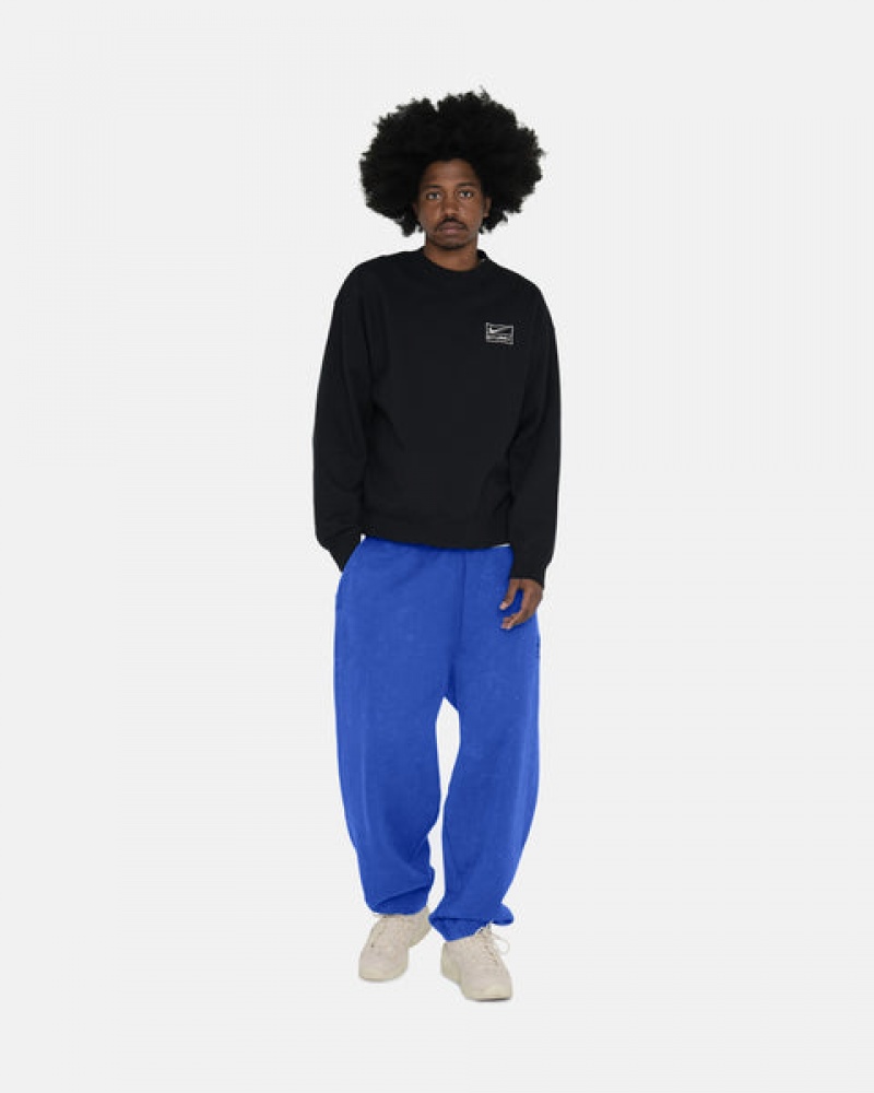 Black Men's Stussy Stone Wash Fleece Crew Sweatshirts | ASL-8698