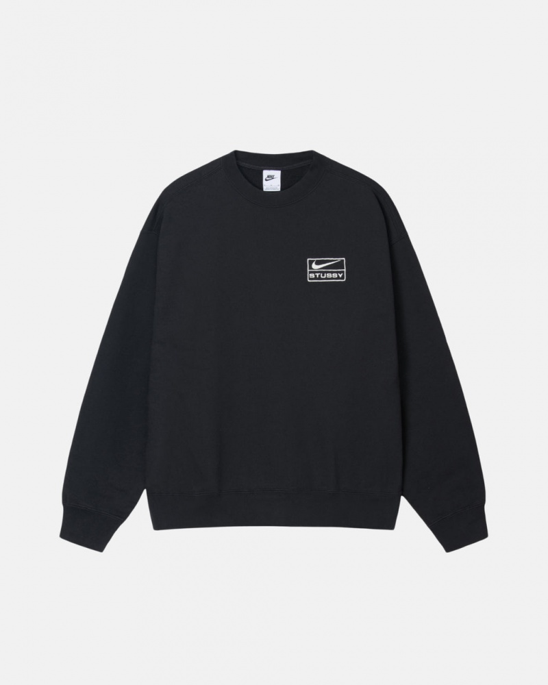 Black Men\'s Stussy Stone Wash Fleece Crew Sweatshirts | ASL-8698