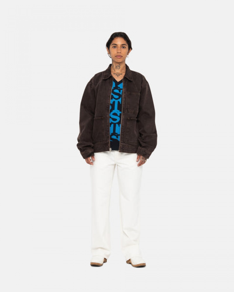 Black Men's Stussy Zip Work Jacket Denim | WPP-4954